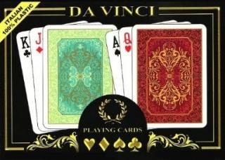   Da Vinci Persiano Italian 100Percent Plastic Playing Cards  Green/Red 83