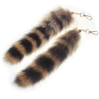 2 pcs 25cm 10inches Authentic America Raccoon Tail Fur Skin Cosplay Toy Handbag 