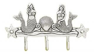Nautical Pewter Mermaid Triple Key Hook Rack