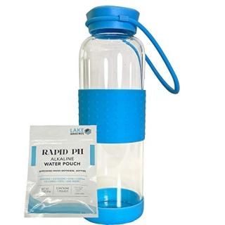 Lake Industries Alkaline Water Bottle+ -BPA Free Glass- Anti-Slip Silicone Grip-