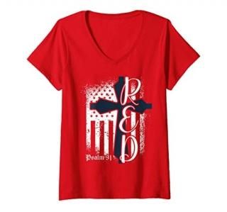 Womens Red Friday Christian Cross Bible Verse Psalm 91 V-Neck T-Shirt