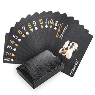 Joyoldelf Cool Black Playing Cards Waterproof Black-Gold Foil Poker Cards with G