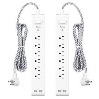 2 Pack Power Strip - 12FT Long Extension Cord Surge Protector with 6 Outlets and