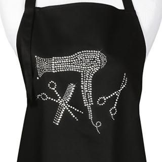 Hair Stylist Apron with Rhinestones for Salons Hairdresser 3 Pockets Long Ties B