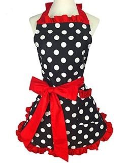 Red2 - Lovely Retro Apron for Women Super Cute and Flirty Funny Bowknot with 2 P