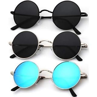 Round Polarized Sunglasses for Men Women Small Retro Metal John Lennon Style 3 P