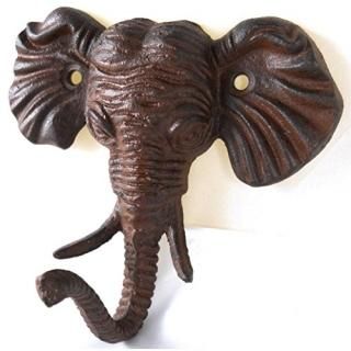 1 X Antiqued Reproduction Cast Iron Elephant Head Single Hook Wall Decor by Uppe
