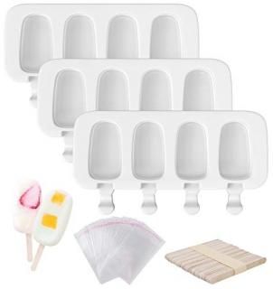 Ouddy 3 Pcs Popsicle Molds 12 Cavities Silicone Popsicle Molds & Ice Cake Pop Mo