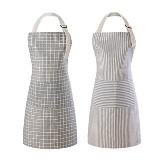 Tosewever 2 Pieces Kitchen Cooking Aprons Waterproof Linen Adjustable Bib Aprons