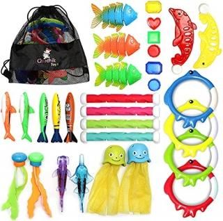 Chuchik Diving Toys 30 Pack Swimming Pool Toys for Kids Includes 4 Diving Sticks