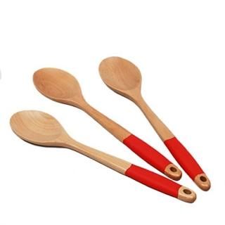 Chef Craft Premium Silicone Handle Wooden Spoon Set 14 inch Red