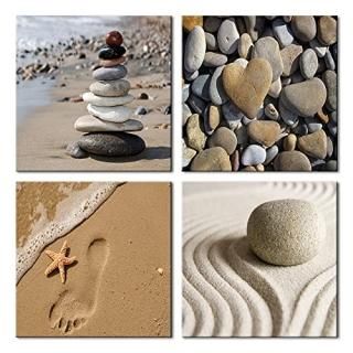 Wieco Art - Romantic Beach Theme 4 Piece Modern Giclee Artwork Sea Beach Ocean C