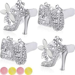 4 Pieces Crystal High Heel Shoe and Bag Car Air Vent Clip Crystal Rhinestone Car
