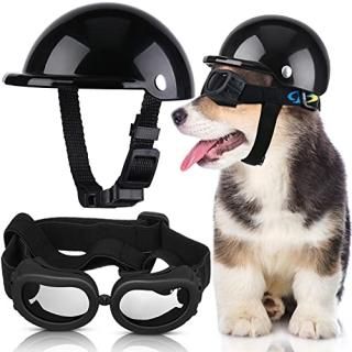 Pet Dog Helmet and Dog Goggles Set 4 Inch Padded Pet Motorcycle Helmet Dog Sungl