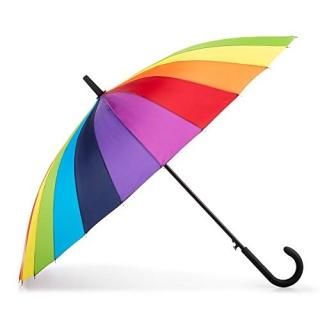 totes Rainbow Auto-Open 24 Rib Stick Umbrella with a Classic J Hook Curved Handl