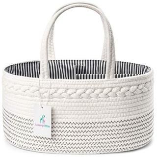 Luxury Little Baby Diaper Caddy Organizer - Rope Nursery Storage Bin for Boys an