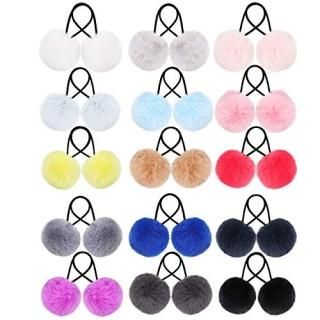 Pom Hair Ties Pompom Ball Elastic Hair Band Fur Ball Fluffy Ponytail Holders for