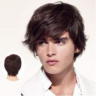 Swiking Men Brown Curly Layered Wig for Male Guy Short Fluffy Halloween Syntheti