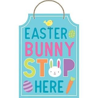 Easter Bunny Stop Here Blue Hanging Decoration 1ct