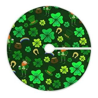 Qilmy St. Patrick's Day Shamrock Christmas Tree Skirt Double Layers Fine Tree Sk