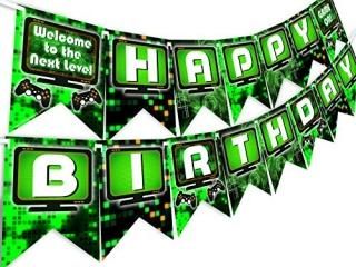 POP parties Gaming Party Happy Birthday Banner - Video Game Party Supplies - Gam
