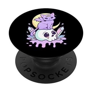 Kawaii Pastel Goth Cute Creepy Witchy Cat and Skull PopSockets PopGrip Swappable