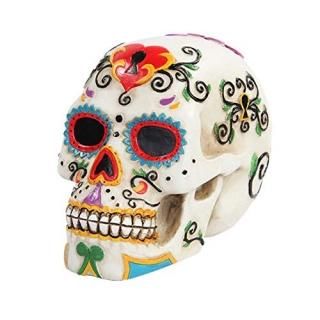 5.5 Inch Multicolor Patterned Day of The Dead Skull Statue Figurine