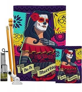 Breeze Decor La Calavera Catrina Garden House Flag Kit Fall Day of Dead Dia De L