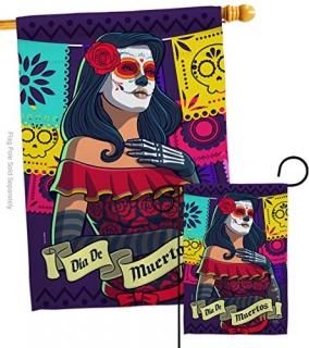 Breeze Decor La Calavera Catrina Garden House Flag Set Fall Day of Dead Dia De L