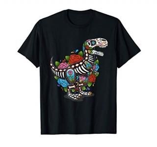 T Rex Dino Sugar Skull Mexico Calavera Dia De Los Muertos T-Shirt