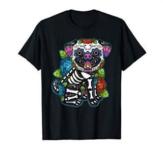Pug Sugar Skull Mexico Dog Calavera Dia De Los Muertos T-Shirt