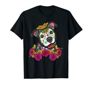 calaveras de az?car pitbull dia de los muertos perros dog T-Shirt