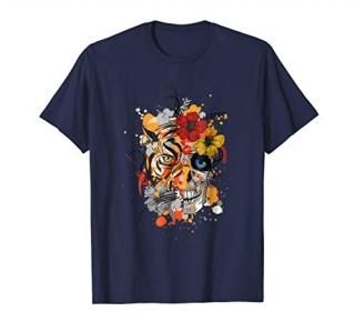 Tiger Flower Skull Day Of The Dead Mexican Pattern T shirt