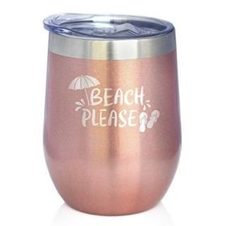 Beach Please - Travel Wine Tumbler with Sliding Lid - Stemless Stainless Steel I