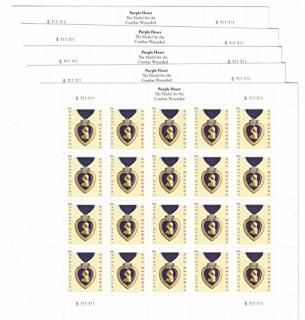 USPS Purple Heart Forever Stamps - 100 Stamps 5 Sheets of 20