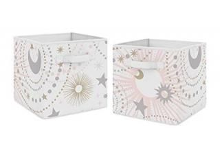 Sweet Jojo Designs Blush Pink Gold and Grey Star and Moon Organizer Storage Bins