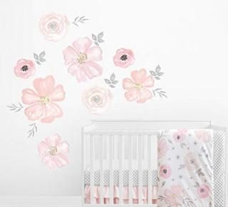 Sweet Jojo Designs Blush Pink Grey and White Large Peel and Stick Wall Mural Dec