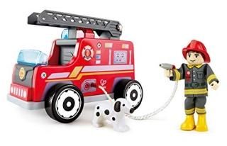 Hape Fire Truck Playset Wooden Fire Engine Toy with Action Figure & Rescue Dog M