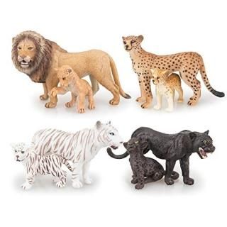 TOYMANY 8PCS 2-5 Plastic Jungle Animals Figure Playset Includes Baby Animals Rea