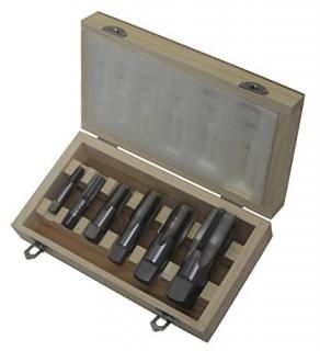 6 Piece Carbon Steel NPT Pipe Tap Set 1/4 3/8 1/2 3/4 1 and 1-1/4 in Wooden Case