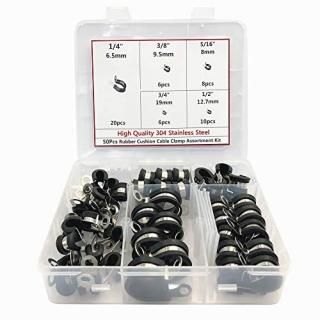 Cable Clamps Assortment Kit50pcs Rubber Cushion Insulated Clamp.Stainless Steel 