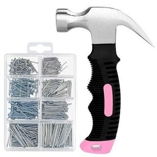 KURUI 560PCs Hardware Small Nail Assortment Kit & Pink 8oz Small Pink Hammer for