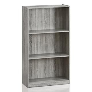 Furinno 99736GYW Basic 3-Tier Bookcase Storage Shelves French Oak Grey