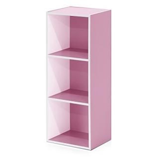 Furinno 11003 3-Tier Open Shelf Bookcase White/Pink