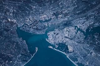 Satellite view of Manhattan and surrounding area New York City New York State US