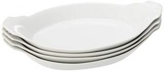 12 Ounce Set of 4 - HIC Oval Au Gratin Baking Dishes Fine White Porcelain 25cm S