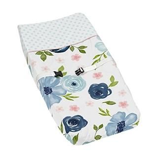 Sweet Jojo Designs Navy Blue and Pink Watercolor Floral Girl Baby Nursery Changi