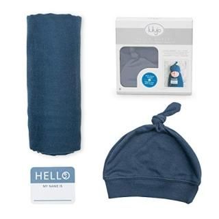 Lulujo Birth Announcement Hat & Swaddle Blanket Set Unisex Softest Bamboo Muslin