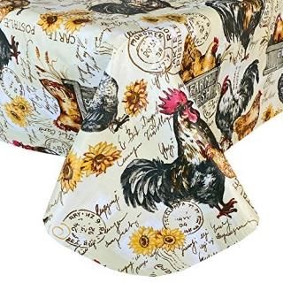 Newbridge French Country Rustic Farmyard Rooster Print Vinyl Flannel Backed Tabl