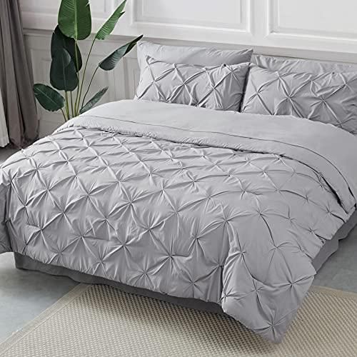 Bedsure Queen Comforter Set Bed in A Bag 8 Pieces Pinch Pleat Grey Bedding Co Nijiiro Boueki
